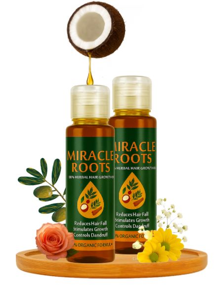 Miracle Roots Herbal Hair Oil – 100% Organic Formula for Hair Growth, Hair Fall Control & Dandruff Treatment (2 Bottles Combo Pack)